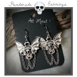 Men’s Women’s Skull Earrings Silver Tone